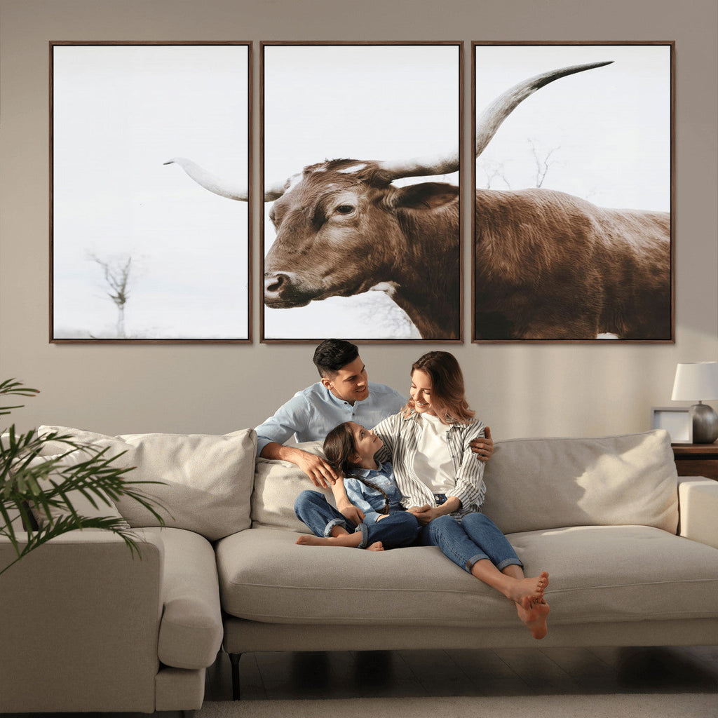 Rustic Bull Wall Art Canvas Print, Modern Longhorn Farmhouse Animal Decor