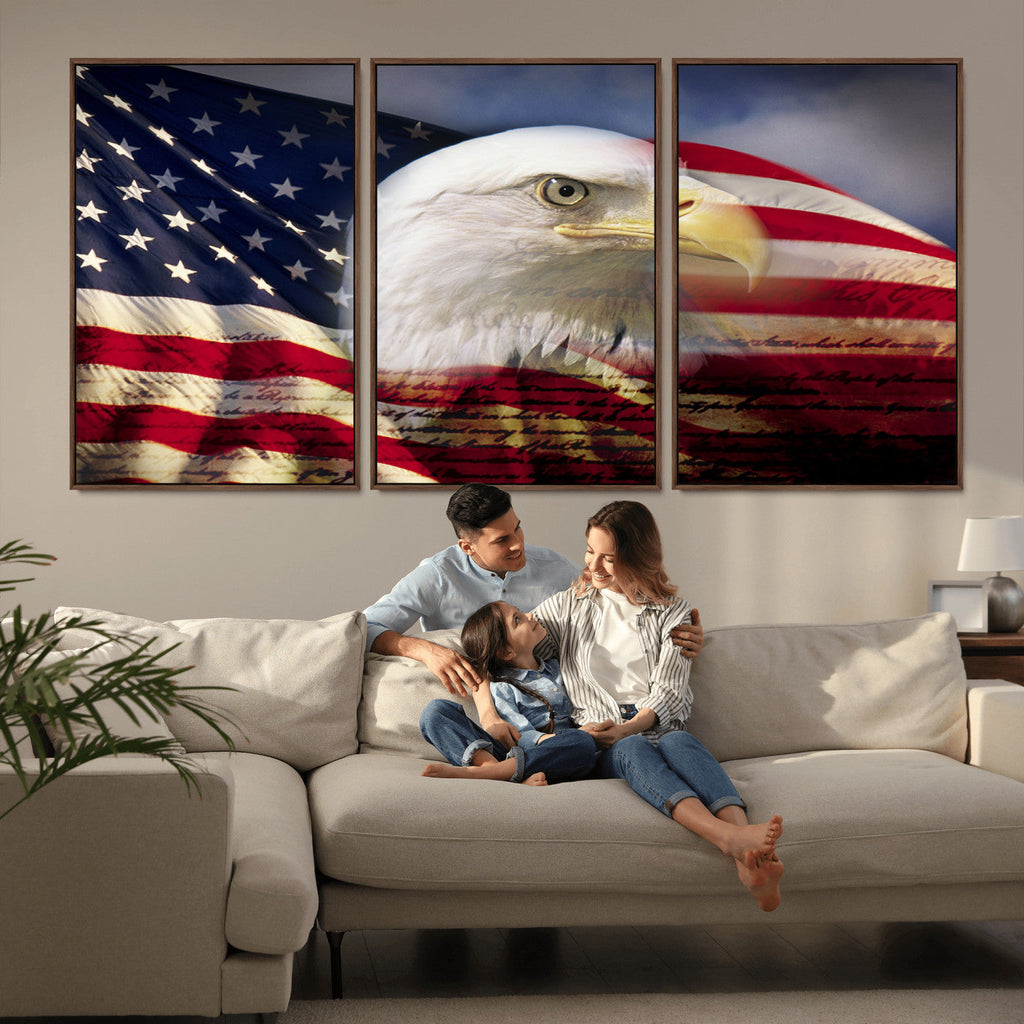American Flag Eagle Symbol Wall Art Canvas Print, Patriotic American Flag Eagle Wall Art