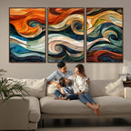 Abstract Wave Wall Art, Ready to Hang Framed Canvas Print | Extra Large 3 Piece Canvas Wall Art