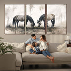 Chinese Ink Style Vintage Horses Wall Art Canvas Print