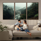 Misty Forest Wall Art, Tranquil Nature Landscape, Ready to Hang | Extra Large 3 Piece Canvas Wall Art