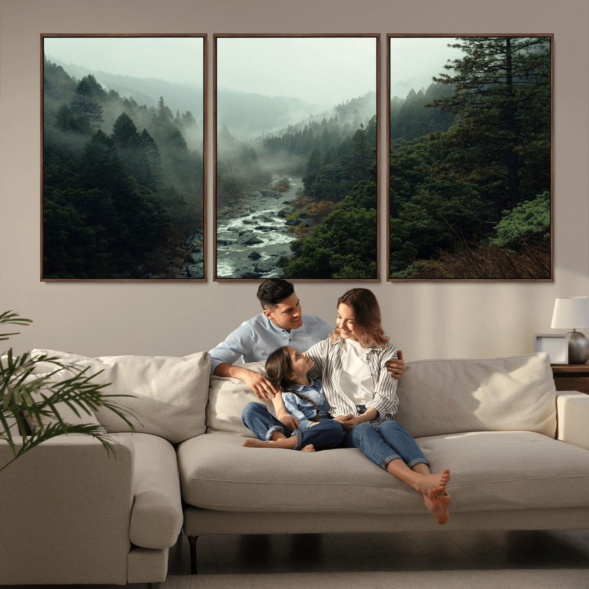 Misty Forest Wall Art, Tranquil Nature Landscape, Ready to Hang | Extra Large 3 Piece Canvas Wall Art