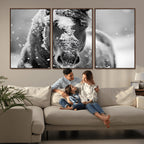 Black and White Horse Winter Wall Art, Ready to Hang