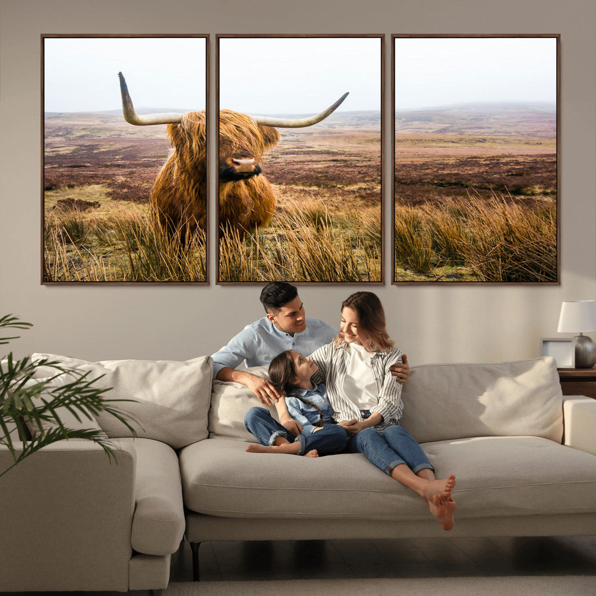 Scottish Highland Cow Canvas Wall Art, Rustic Farmhouse Decor
