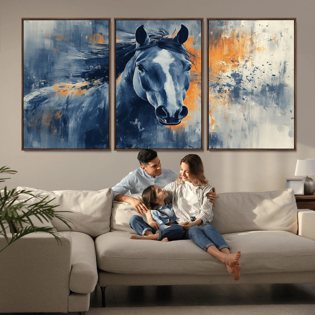 Abstract Blue Horse Wall Art Print Canvas | Western Horse Wall Art for Farmhouse Decor
