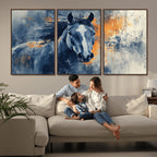 Abstract Blue Horse Wall Art Print Canvas | Western Horse Wall Art for Farmhouse Decor