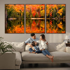 Forest Reflection Art | Autumn Forest Reflection Wall Art | Triptych Canvas Print