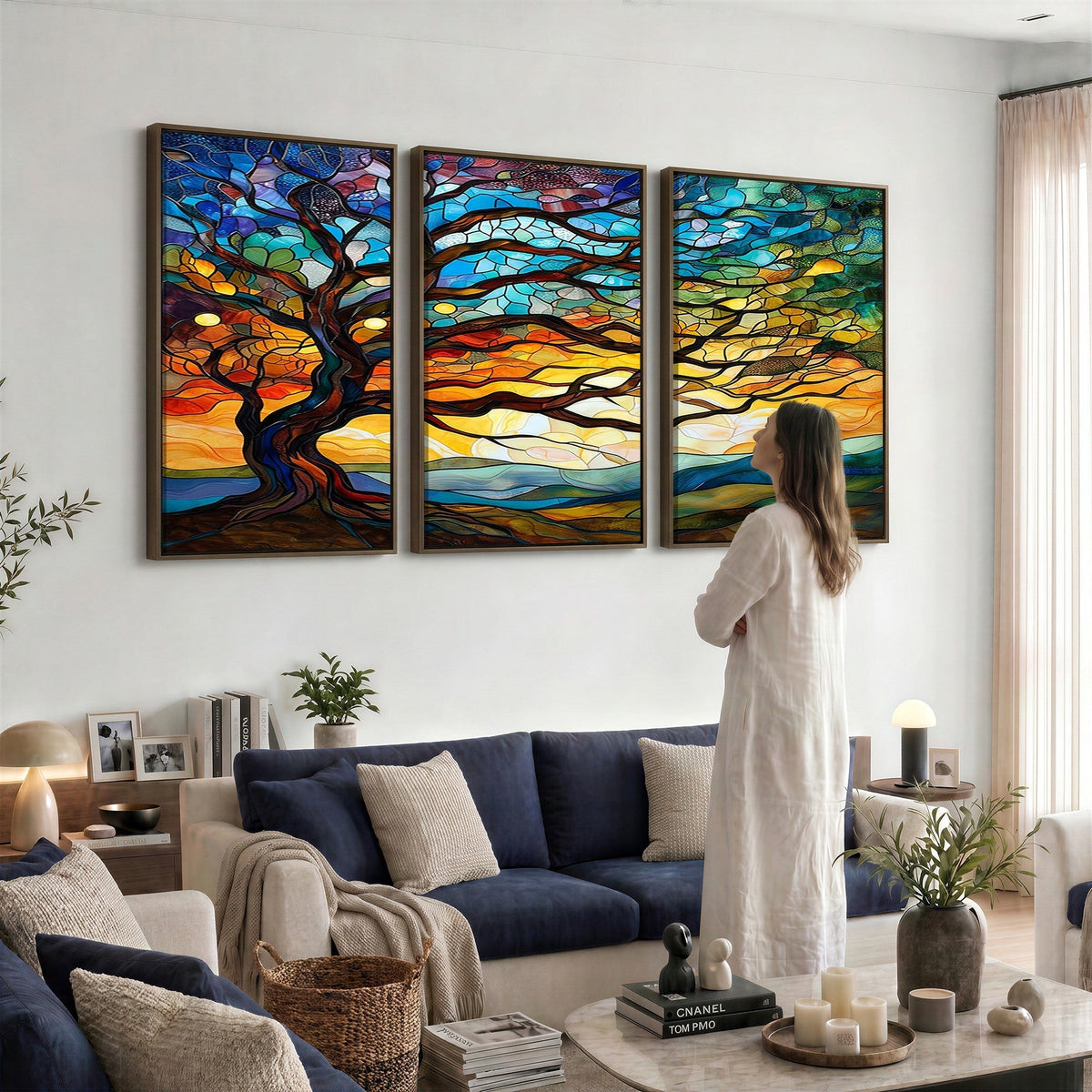 Mosaic Tree Wall Art | Ready to Hang Stained Glass Style Canvas Print
