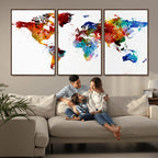 Colorful World Map Canvas Wall Art Print, Contemporary Global Map Artwork