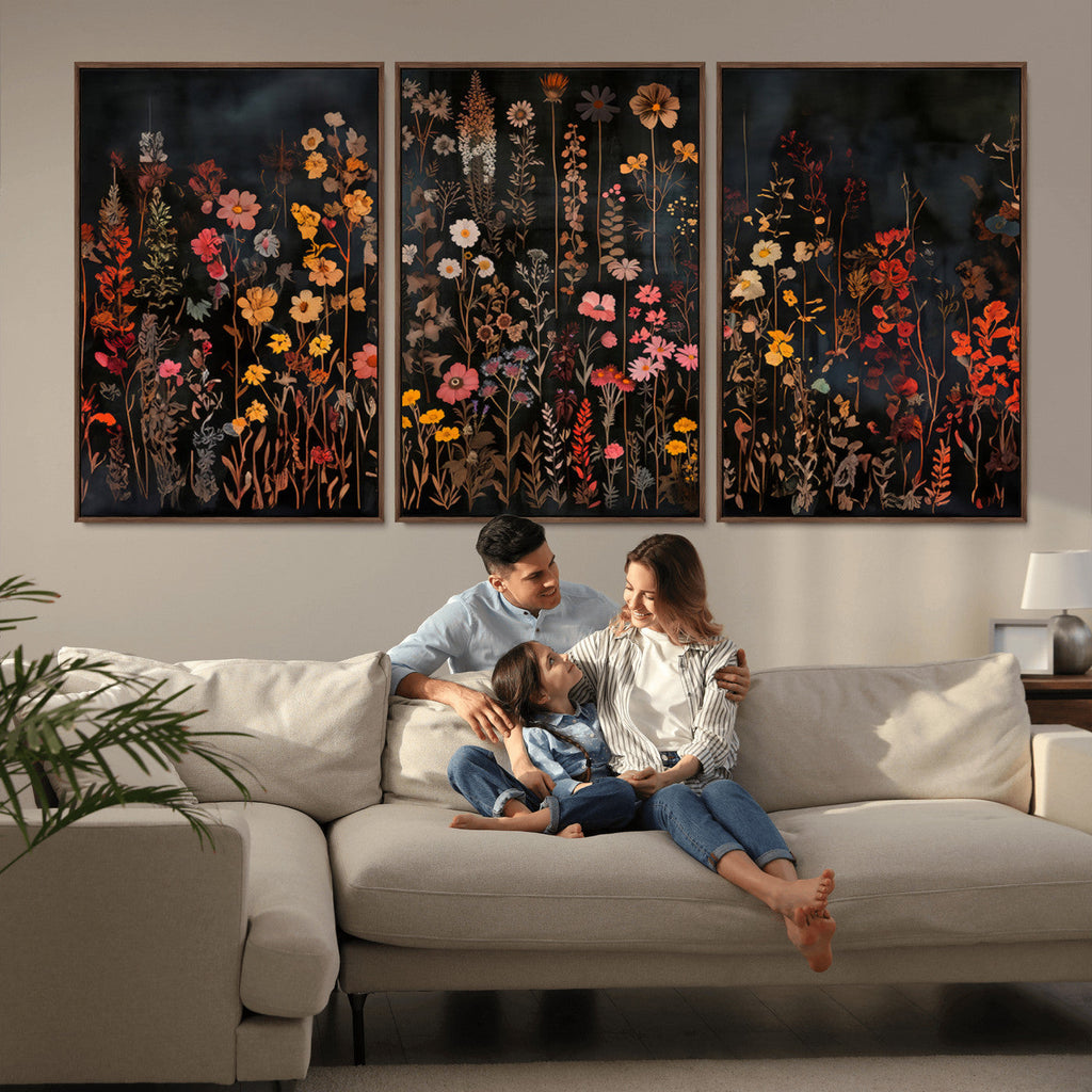 Large Floral Painting Print Illustration Flowers Canvas Wall Art