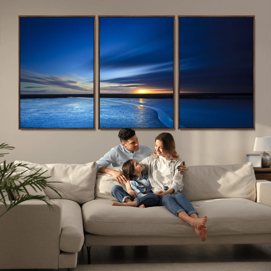 Blue Sunset Ocean Canvas Wall Art Print | Serene Coastal Horizon