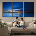Blue Sunset Ocean Canvas Wall Art Print | Serene Coastal Horizon