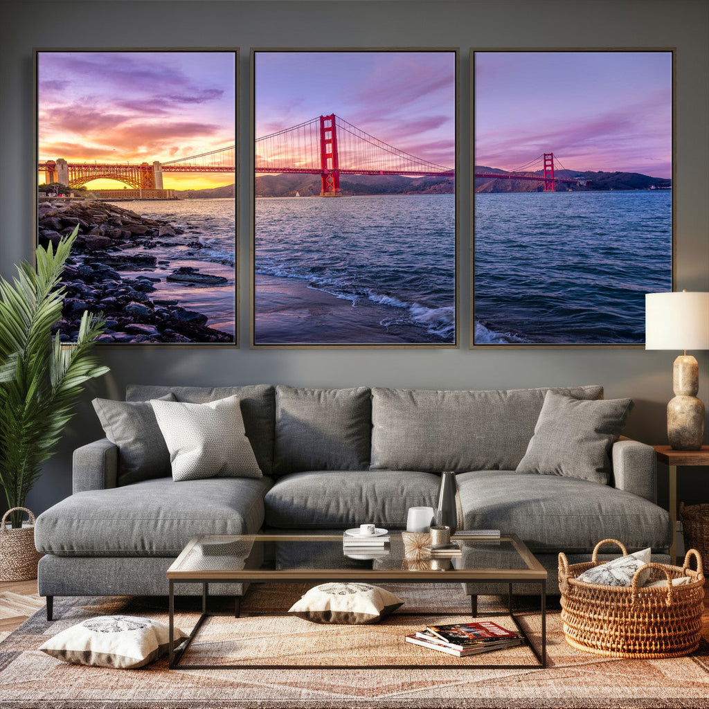 Golden Gate Bridge Wall Art Canvas Print, Framed San Francisco Sunset Landmark