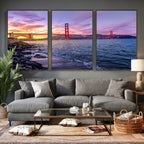 Golden Gate Bridge Wall Art Canvas Print, Framed San Francisco Sunset Landmark