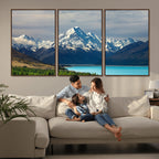 Mount Cook and Lake Pukaki Canvas Wall Art Print | Majestic Snow Capped Peaks