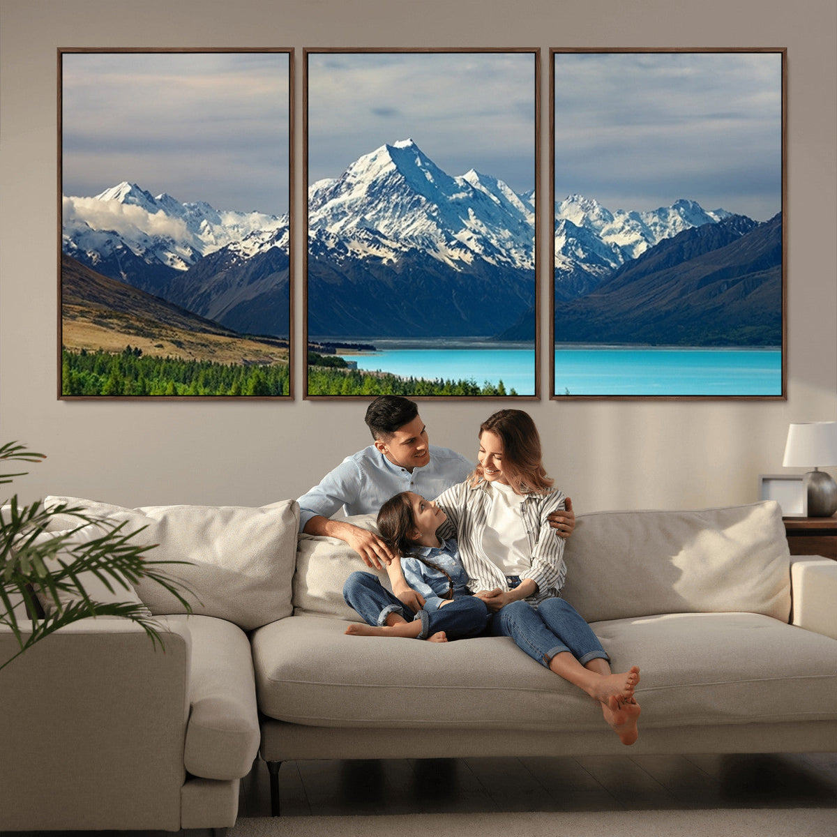 Mount Cook and Lake Pukaki Canvas Wall Art Print | Majestic Snow Capped Peaks