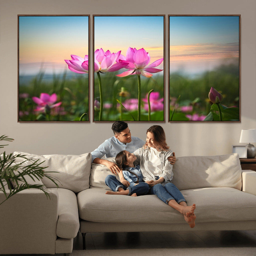 Pink Flower on the Mountain Canvas Print, Framed Pink Flower Canvas Wall Art