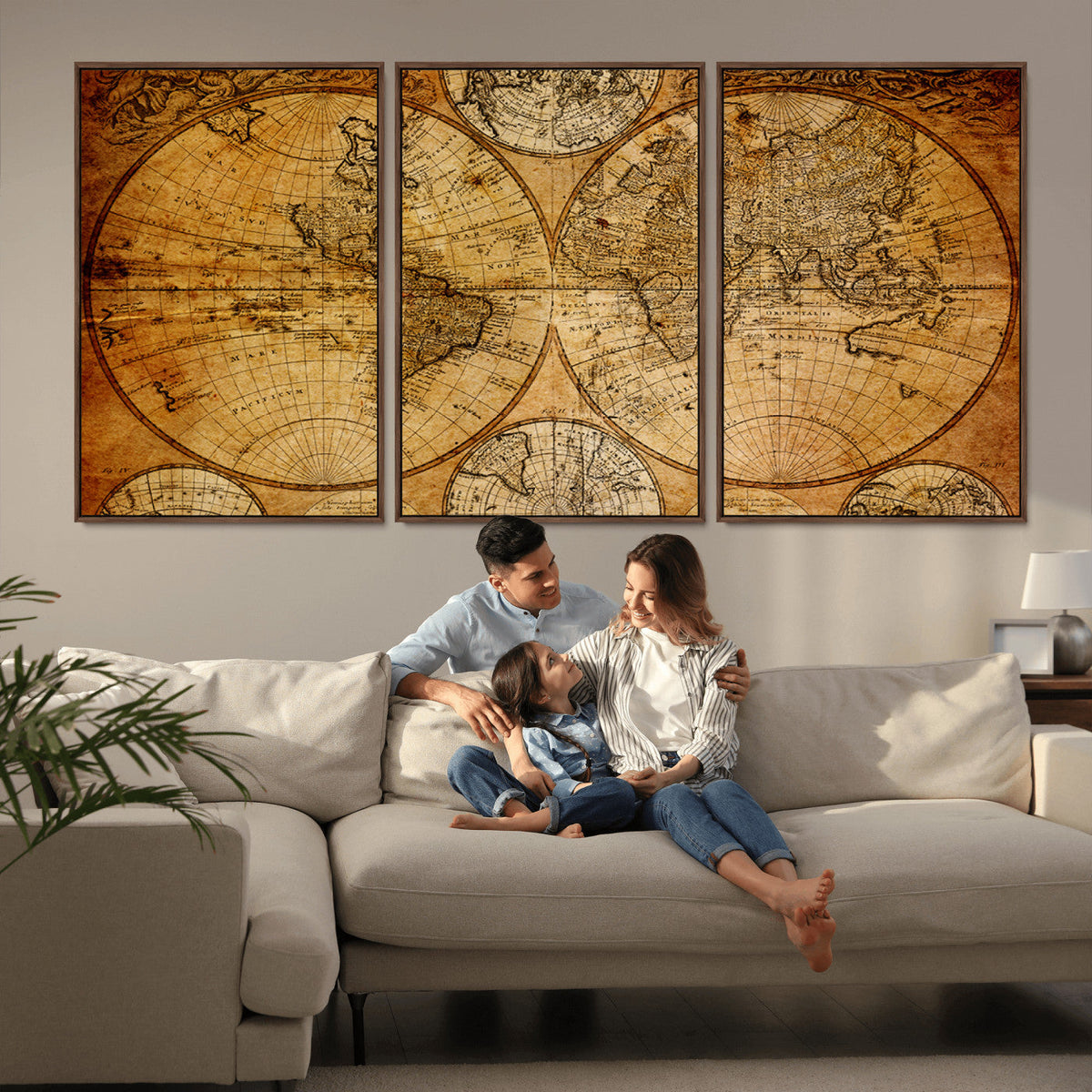 Vintage World Map Canvas Print | Antique Push Pin Travel Map