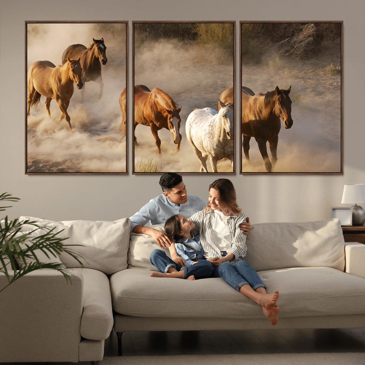 Large Wall Art 5 Horses Running on Sand Canvas Print