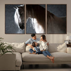 Large Wall Art Cream Colored Horse on Grey Background Canvas