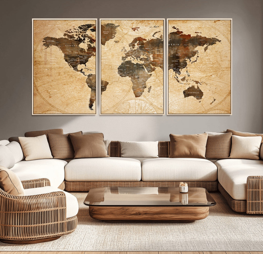 Push Pin World Map Canvas Print | Framed Travel Tracker Wall Art