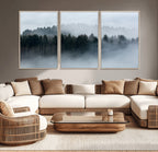 Autumn and Misty Trees in the Forest Wall Art Canvas Print, Foggy Forest Mountain Wall Art