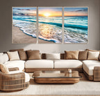 Sunset Beach Waves Canvas Wall Art | Ocean Sunset Coastal Print