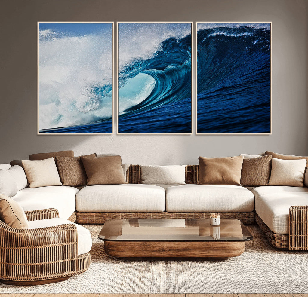 Ocean Wave at Sunset Canvas Art, Large Wall Print of Vibrant Water Waves