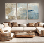 Abstract Blue and Beige Wall Art, Modern Minimalist Canvas Print Set