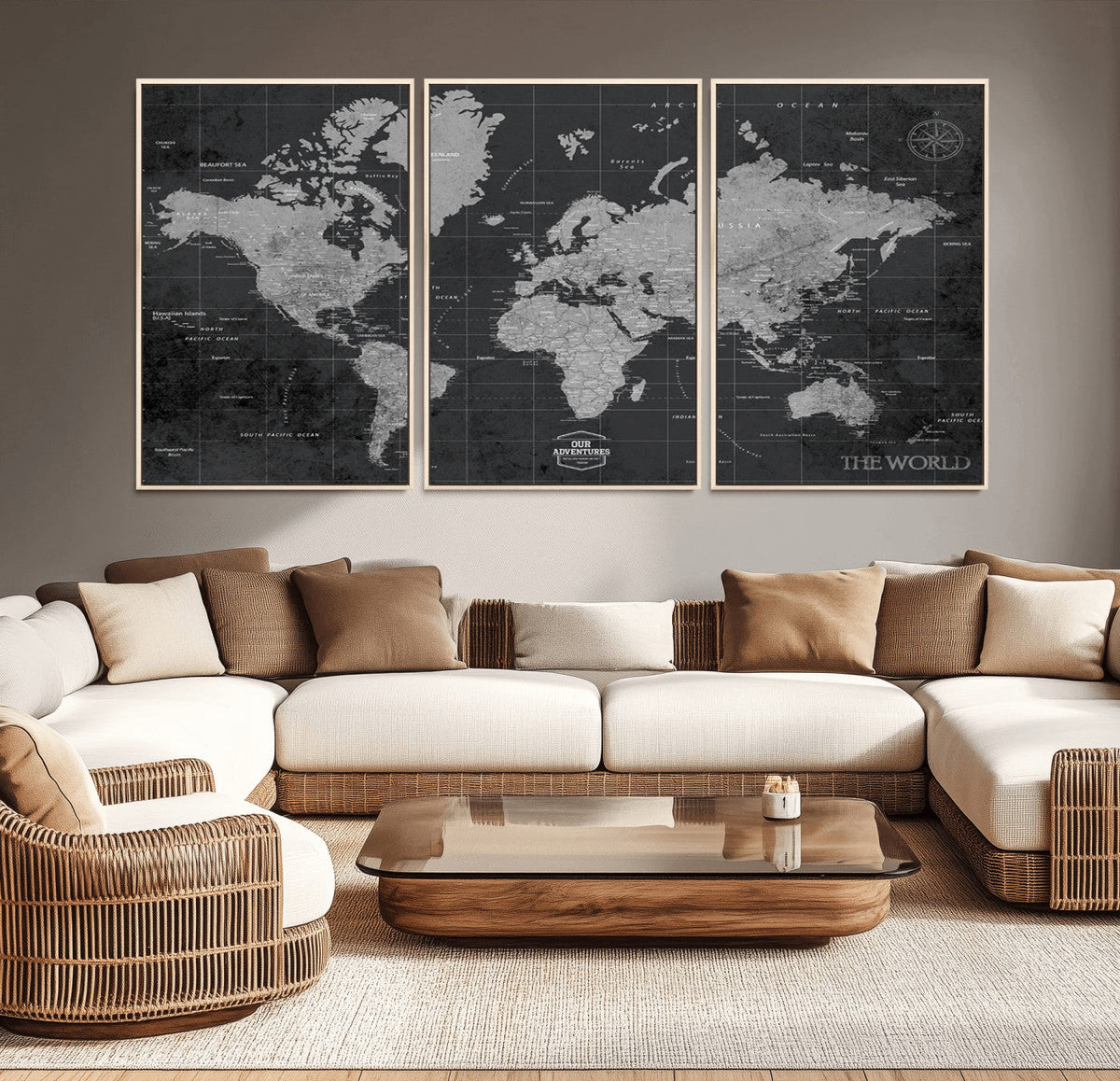 World Map Canvas Print, Detailed Map of the World Wall Art for Home or Office