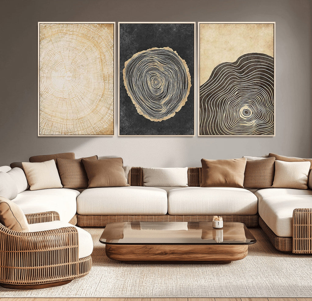 Tree Rings Canvas Wall Art Print, Minimalist Natural History in Modern Decor