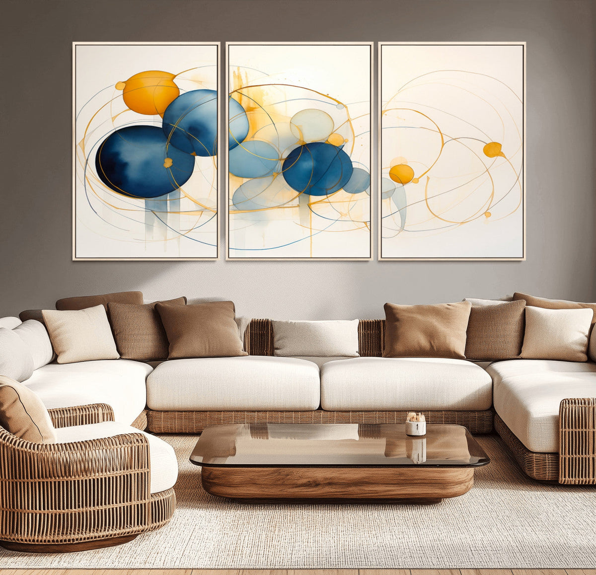 Geometric Blue Orange Abstract Wall Art Canvas, Geometric Blue Orange Canvas Print