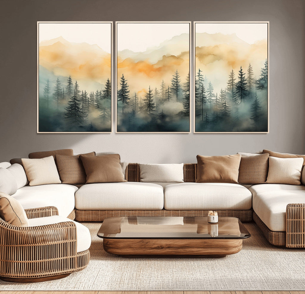 Abstract Forest Print | Mountain Wall Art | Autumn Landscape Canvas Print