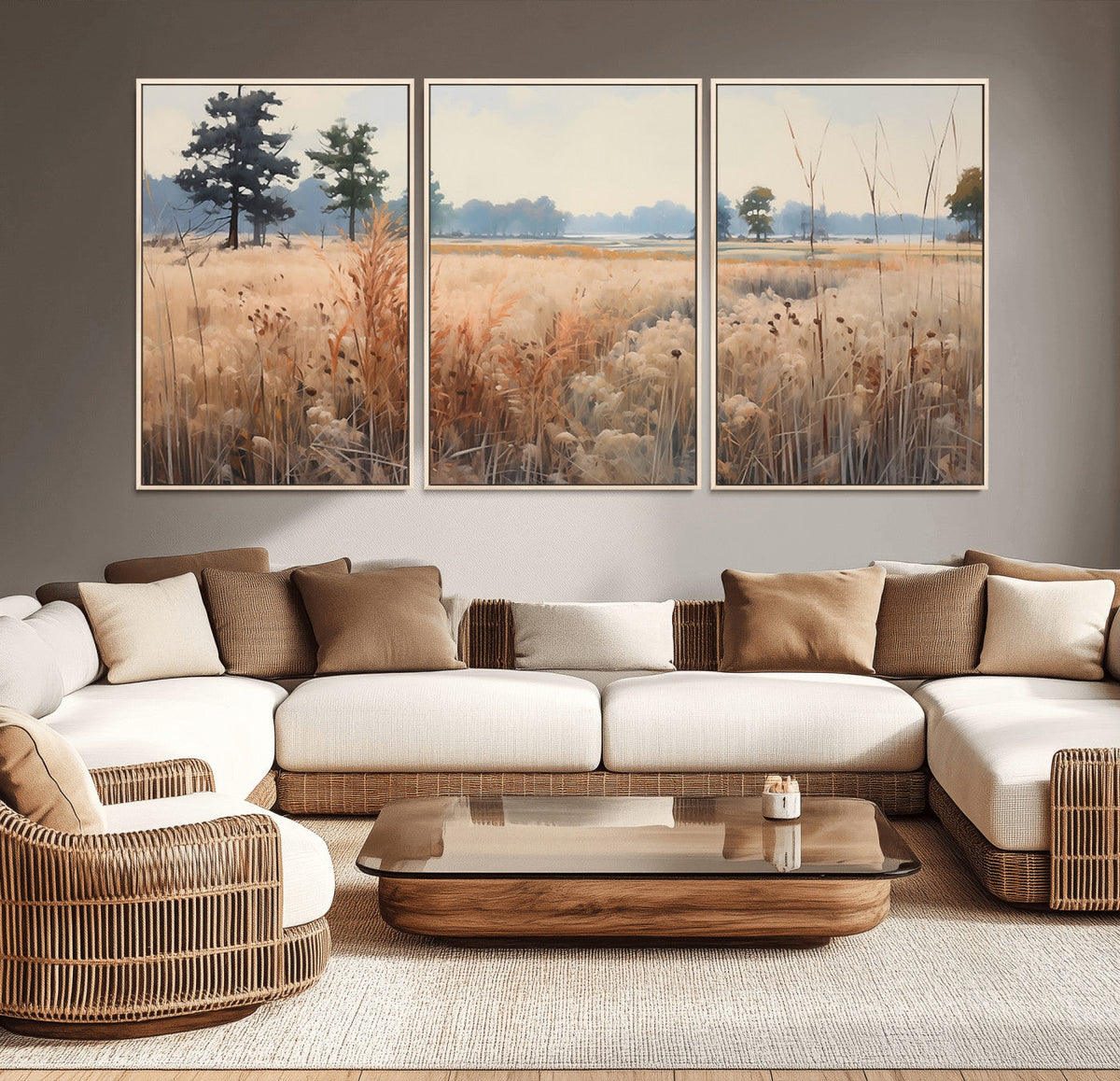 Golden Fields Canvas Wall Art Print | Serene Minimalist Landscape for Modern Decor