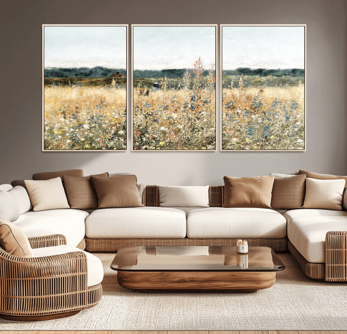 Wildflower Field Wall Art Canvas | Nature-Inspired Landscape Canvas Print for Living Room or Office