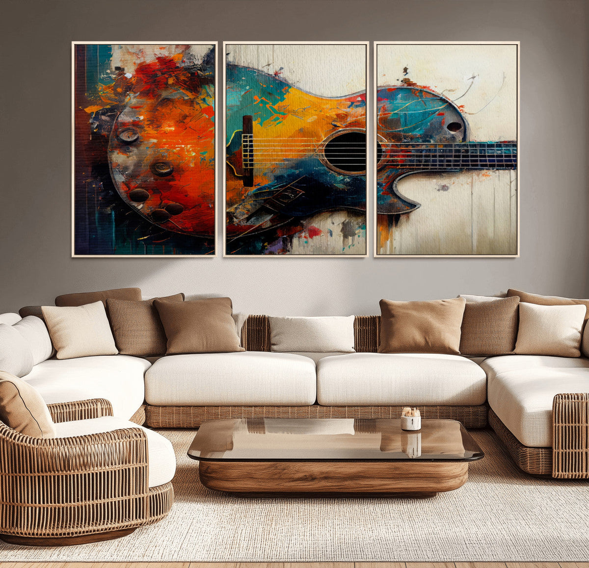 Abstract Guitar Wall Art Canvas | Vibrant Music-Inspired Art for Living Room or Studio