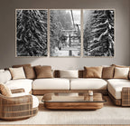 Winter Ski Lift Black and White Canvas Wall Art | Alpine Escape in Minimalist Style