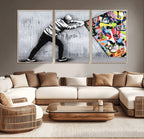 Banksy Art Behind the Curtain Street Wall Art Canvas Print | Urban Graffiti Style Wall Decor