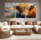 Highland Cow Abstract Canvas Wall Art, Bold Farmhouse Decor