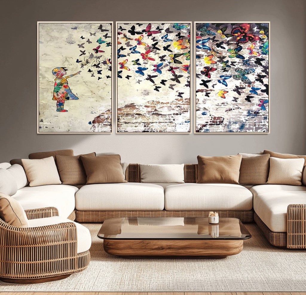 Banksy Wall Art - Banksy Girl Butterfly Graffiti Wall Art