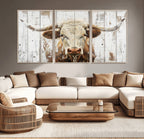 Rustic Longhorn Bull Wall Art Canvas Set