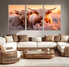 Highland Cows at Sunrise Wall Art Canvas Set
