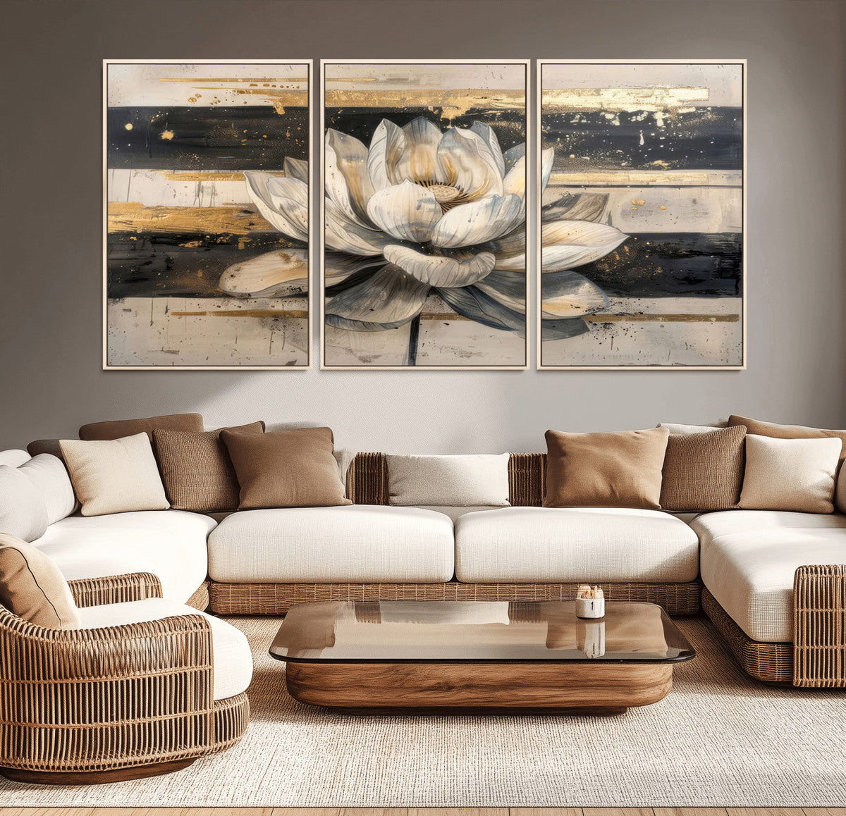 Lotus Flower Wall Art | Framed Abstract Floral Canvas