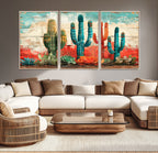 Colorful Cacti Wall Art | Framed Vibrant Succulent Canvas