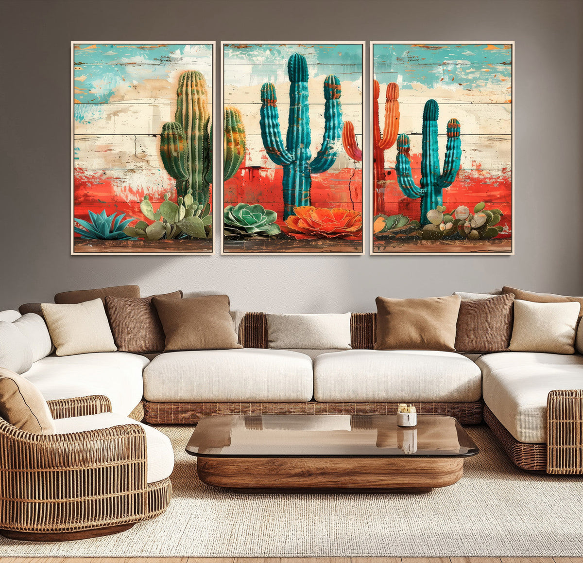 Colorful Cacti Wall Art | Framed Vibrant Succulent Canvas