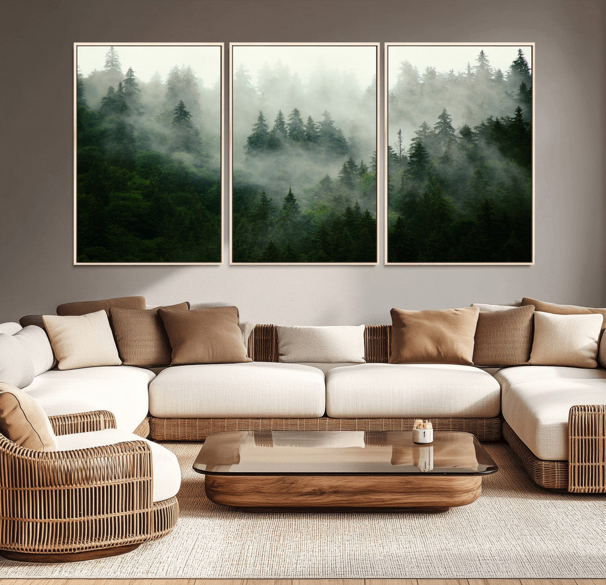 Misty Forest Wall Art | Tranquil Green Woodland Canvas Print