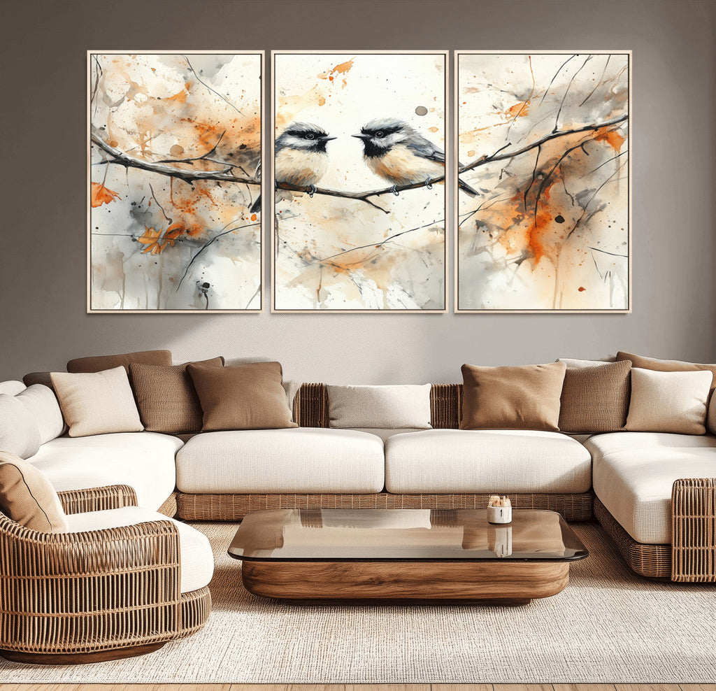 Beautiful Birds Wall Art | Framed Watercolor Branch Canvas