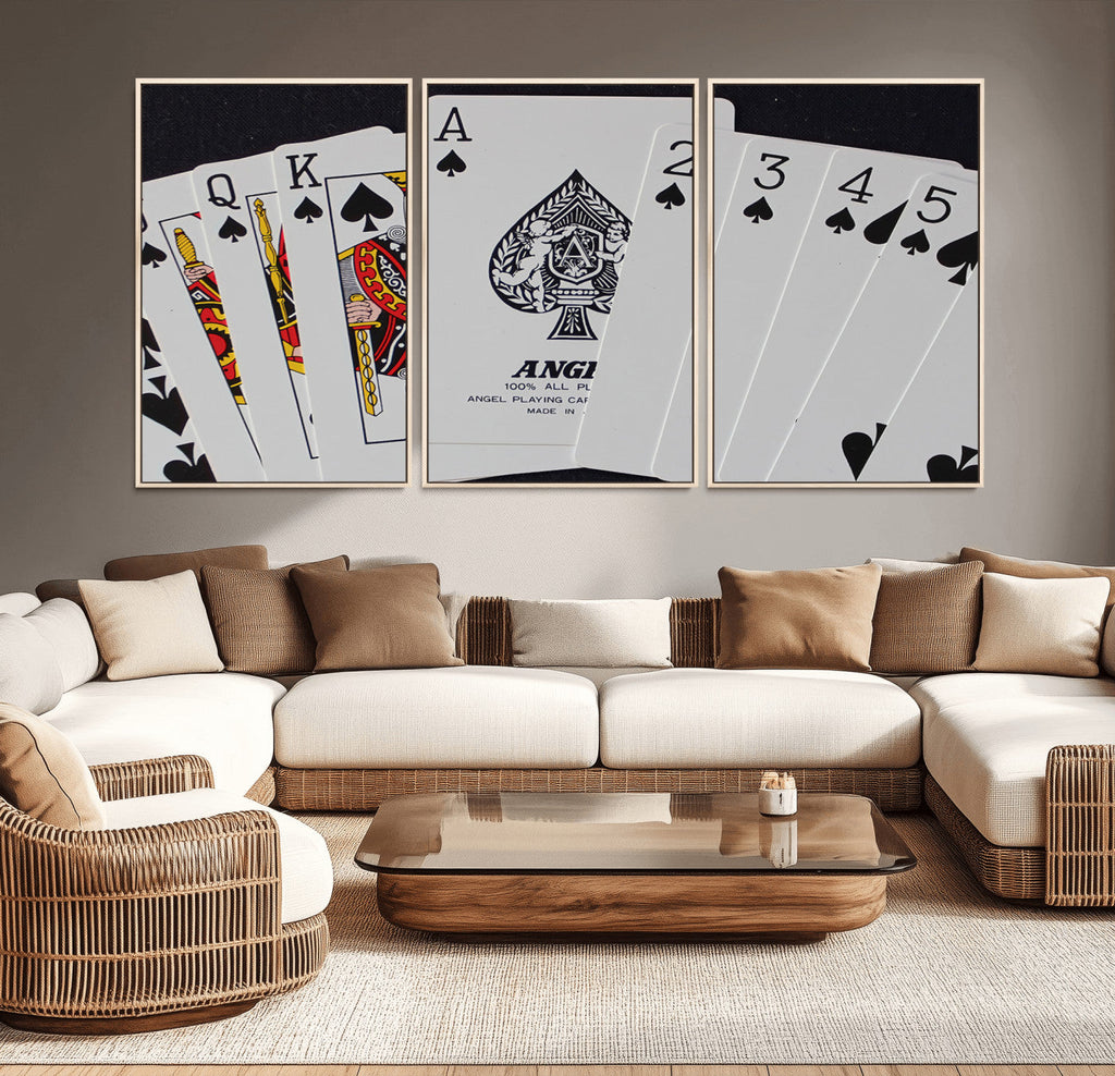 Poker Wall Art - Playing Cards Canvas Wall Art Print - Ace of Spades and Royal Flush Design