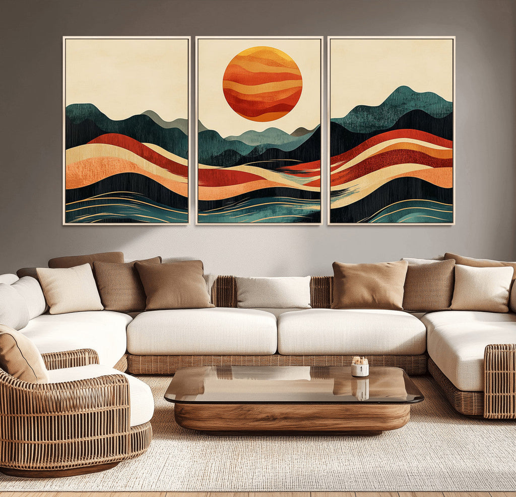 Mountain Triptych Wall Art Canvas Print | Western Boho Pine Tree Nature Print