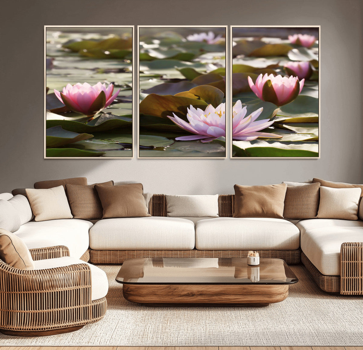 Lotus Flower Wall Art Canvas Print, Water Lily Large Wall Art for Yoga Room Decor